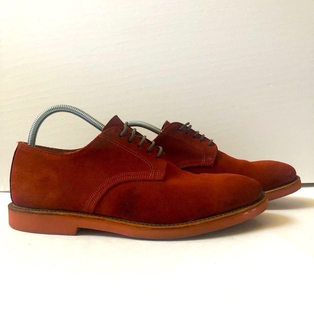 VTG WALK-OVER Men 10 Lace Up Red Suede Oxford Retro Derby Shoes USA Academia 50s - Picture 2 of 16